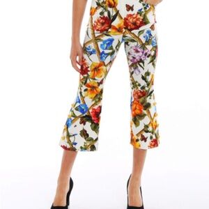 DOLCE & GABBANA Cropped Floral Bamboo Print Cotton Silk Pants - IT 38